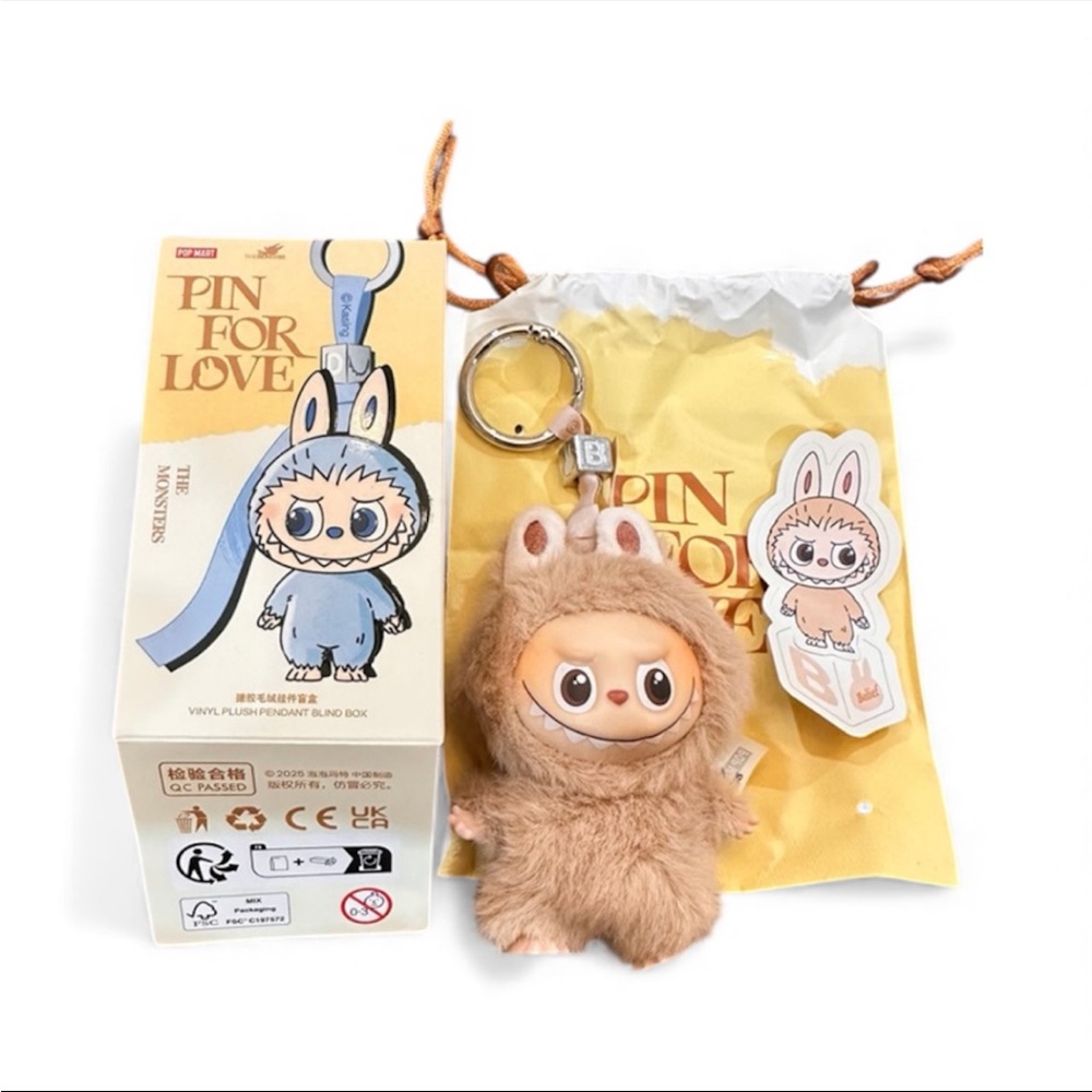 Pin for Love Plush (B) Authentic Labubu pendent in Brown.